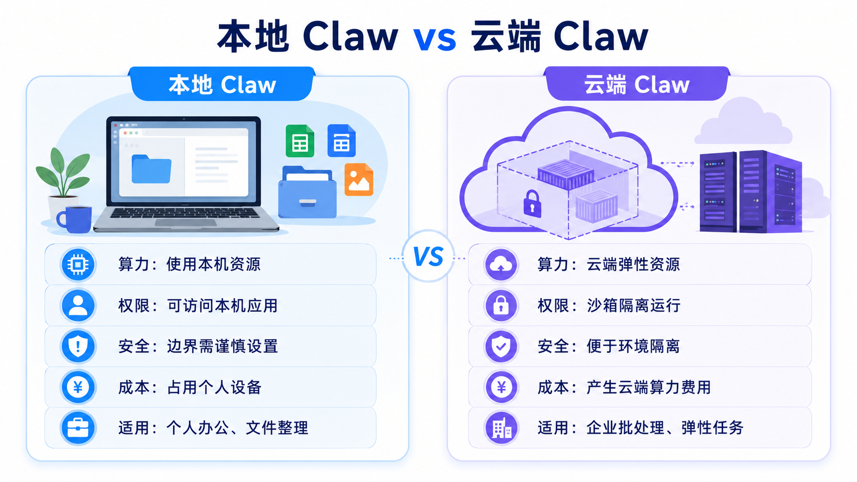本地 Claw 与云端 Claw 对比